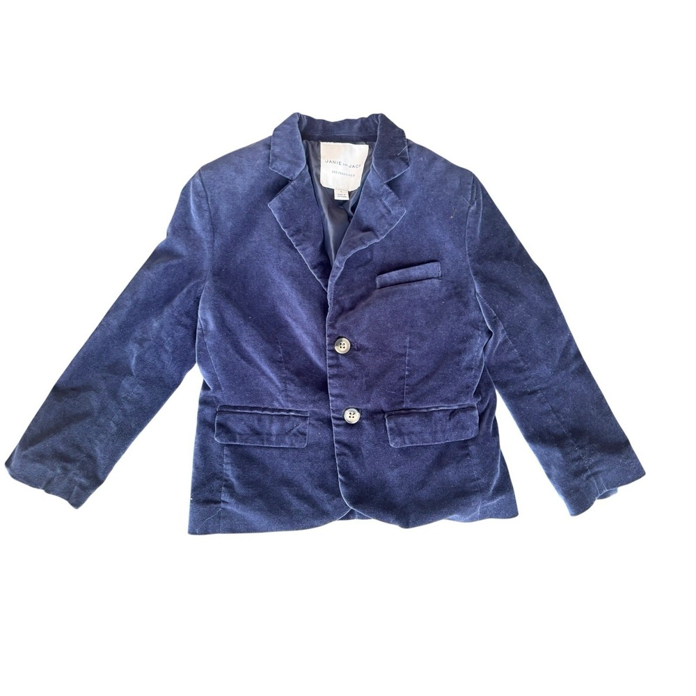Janie And Jack Navy Blue Velvet Blazer Boys Size 5 Lined Preppy Suit Jacket